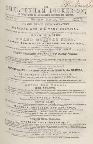 cover page of Cheltenham Looker-On published on May 10, 1856