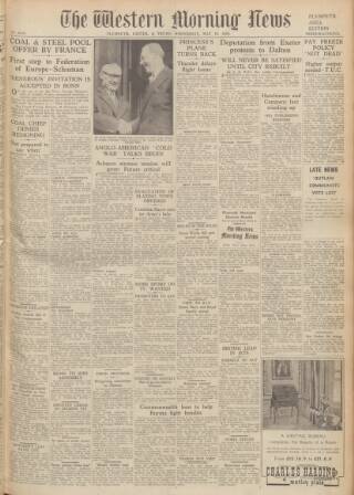 cover page of Western Morning News published on May 10, 1950