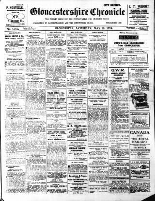 cover page of Gloucestershire Chronicle published on May 10, 1924