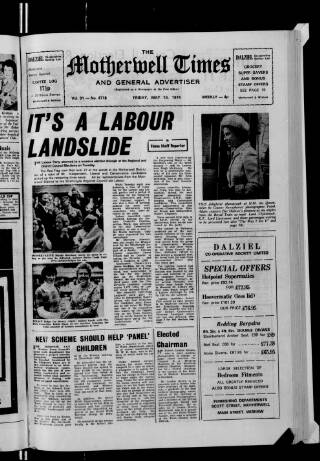 cover page of Motherwell Times published on May 10, 1974