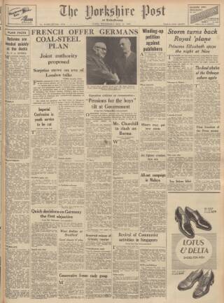 cover page of Yorkshire Post and Leeds Intelligencer published on May 10, 1950