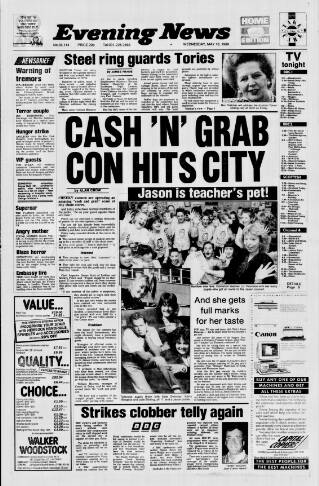 cover page of Edinburgh Evening News published on May 10, 1989