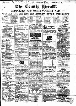 cover page of County Chronicle, Surrey Herald and Weekly Advertiser for Kent published on May 13, 1865