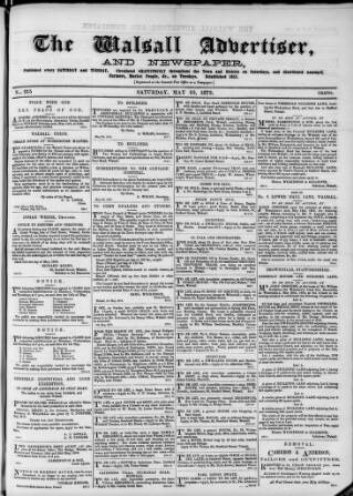 cover page of Walsall Advertiser published on May 10, 1873