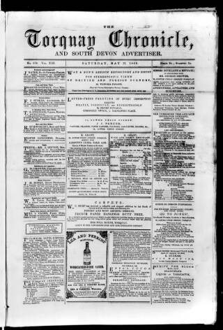 cover page of Torquay Chronicle and South Devon Advertiser published on May 17, 1862