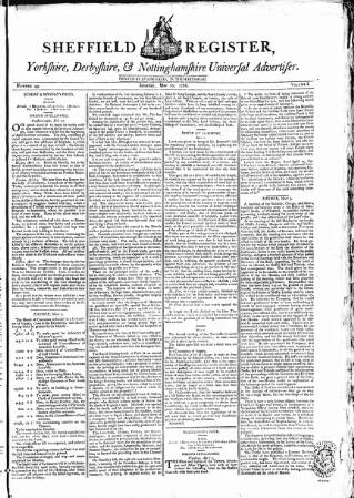 cover page of Sheffield Register published on May 10, 1788