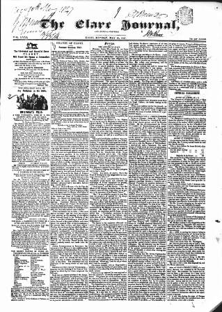 cover page of Clare Journal, and Ennis Advertiser published on May 10, 1847