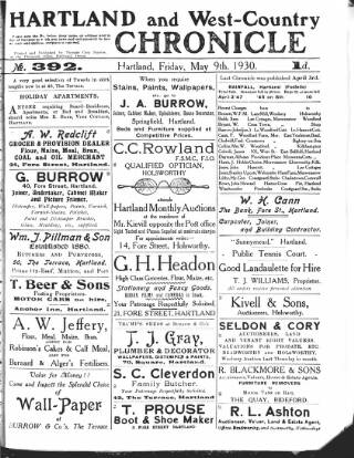 cover page of Hartland and West Country Chronicle published on May 9, 1930