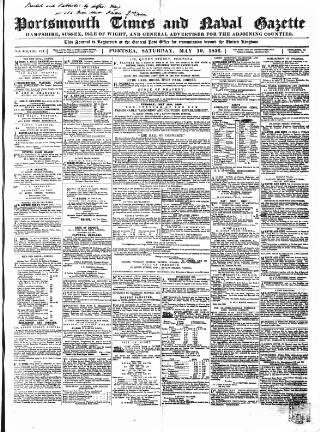 cover page of Portsmouth Times and Naval Gazette published on May 10, 1856