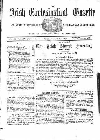 cover page of Irish Ecclesiastical Gazette published on May 21, 1873