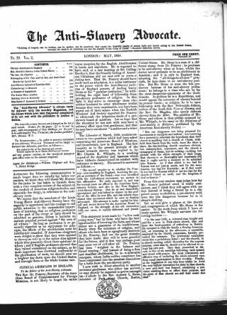 cover page of Anti-Slavery Advocate published on May 2, 1859