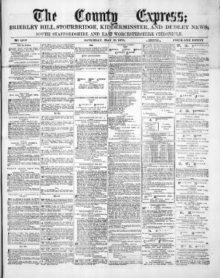 cover page of County Express; Brierley Hill, Stourbridge, Kidderminster, and Dudley News published on May 10, 1879
