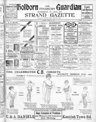 cover page of Holborn and Finsbury Guardian published on May 23, 1913