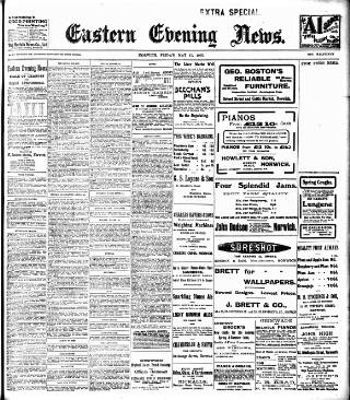 cover page of Eastern Evening News published on May 10, 1907