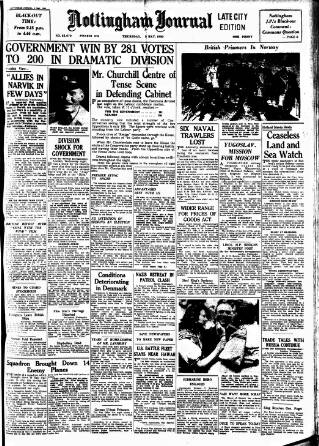 cover page of Nottingham Journal published on May 9, 1940