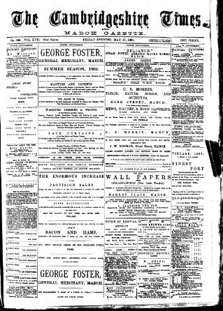 cover page of Cambridgeshire Times published on May 10, 1889