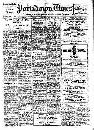 cover page of Portadown Times published on May 9, 1952
