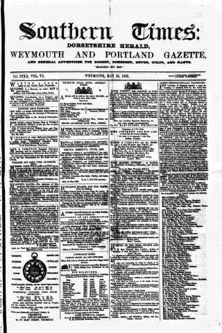 cover page of Southern Times and Dorset County Herald published on May 10, 1856