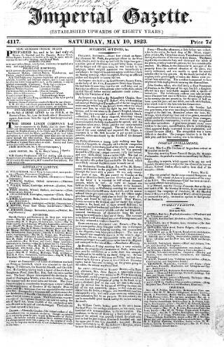 cover page of Imperial Weekly Gazette published on May 10, 1823