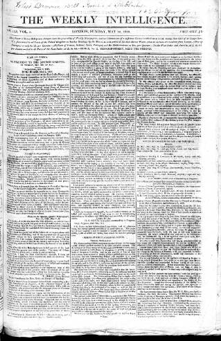 cover page of Weekly Intelligence published on May 10, 1818