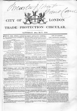 cover page of City of London Trade Protection Circular published on May 20, 1848