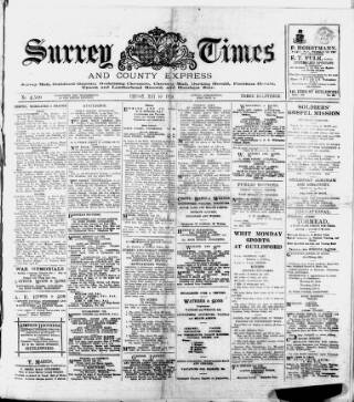 cover page of West Surrey Times published on May 10, 1918
