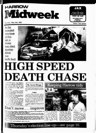cover page of Harrow Midweek published on May 4, 1982