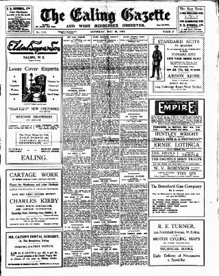 cover page of Ealing Gazette and West Middlesex Observer published on May 10, 1919
