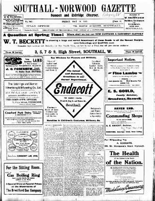 cover page of West Middlesex Gazette published on May 10, 1912