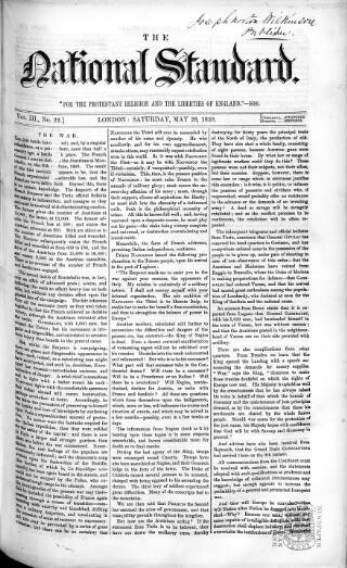 cover page of National Standard published on May 28, 1859