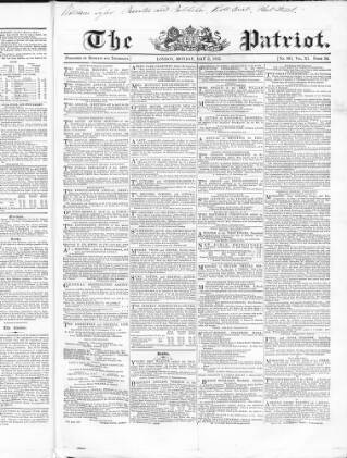 cover page of Patriot published on May 9, 1842