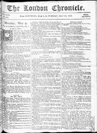 cover page of London Chronicle published on May 10, 1803