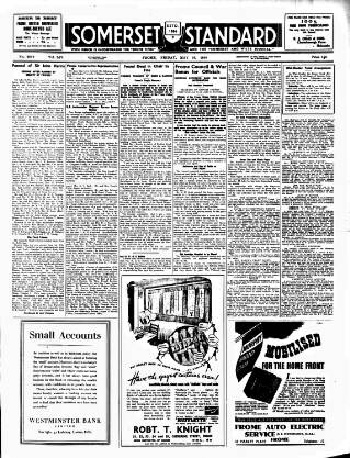 cover page of Somerset Standard published on May 10, 1940