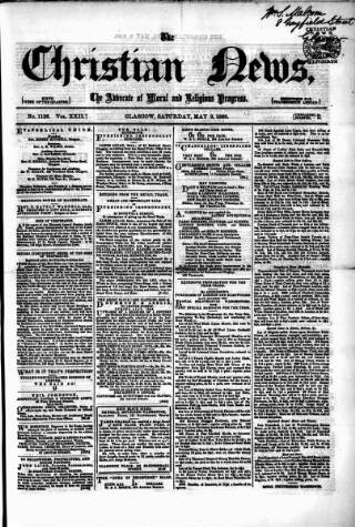 cover page of Christian News published on May 9, 1868