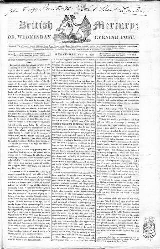 cover page of British Mercury or Wednesday Evening Post published on May 10, 1820