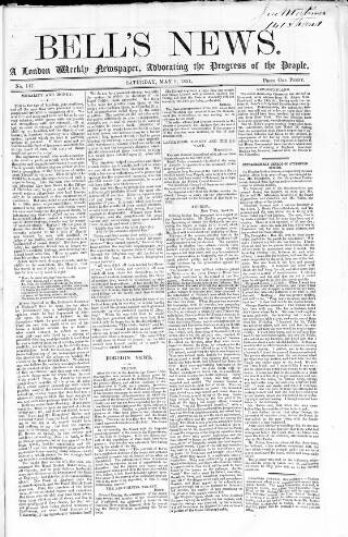 cover page of Bell's News published on May 9, 1857