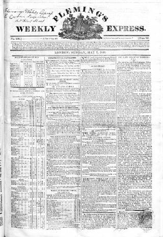 cover page of Fleming's Weekly Express published on May 7, 1826