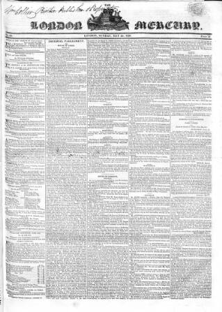 cover page of London Mercury 1828 published on May 25, 1828