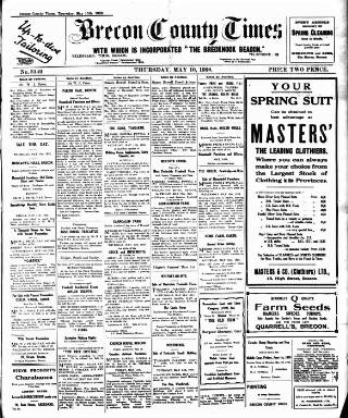cover page of Brecon County Times published on May 10, 1928