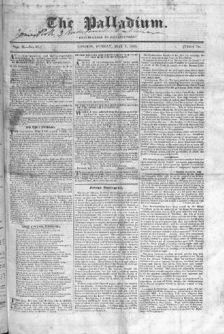 cover page of Palladium 1825 published on May 7, 1826