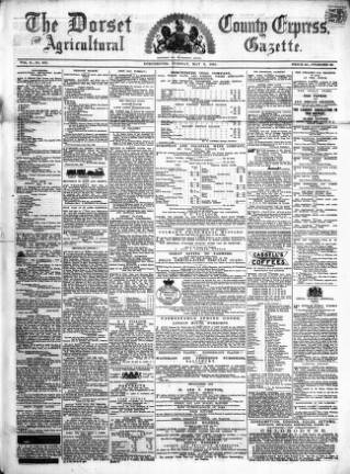 cover page of Dorset County Express and Agricultural Gazette published on May 9, 1865
