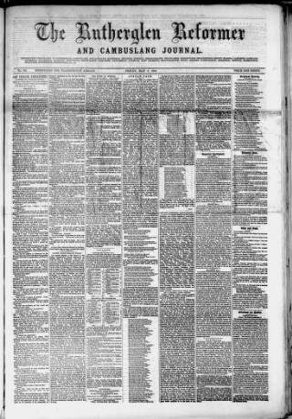 cover page of Rutherglen Reformer published on May 9, 1884