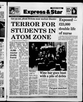 cover page of Wolverhampton Express and Star published on April 30, 1986
