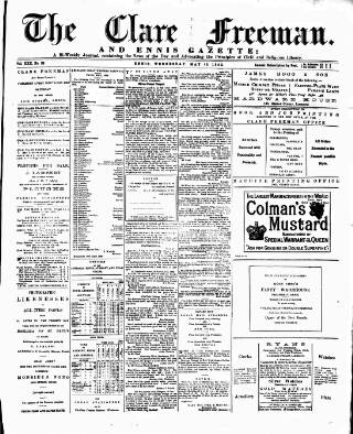 cover page of Clare Freeman and Ennis Gazette published on May 10, 1882