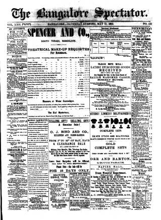 cover page of Bangalore Spectator published on May 10, 1890