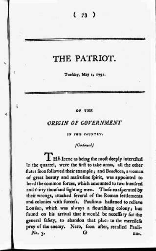 cover page of Patriot 1792 published on May 1, 1792