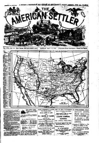 cover page of American Settler published on May 10, 1884