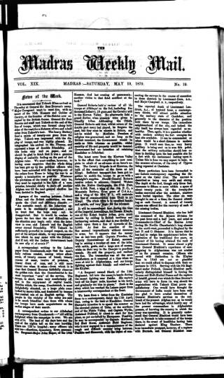 cover page of Madras Weekly Mail published on May 10, 1879