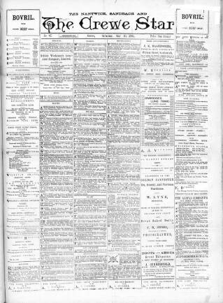 cover page of Nantwich, Sandbach & Crewe Star published on May 10, 1890