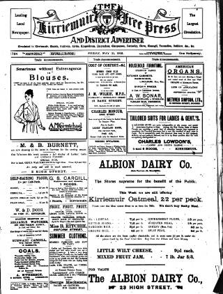 cover page of Kirriemuir Free Press and Angus Advertiser published on May 10, 1918